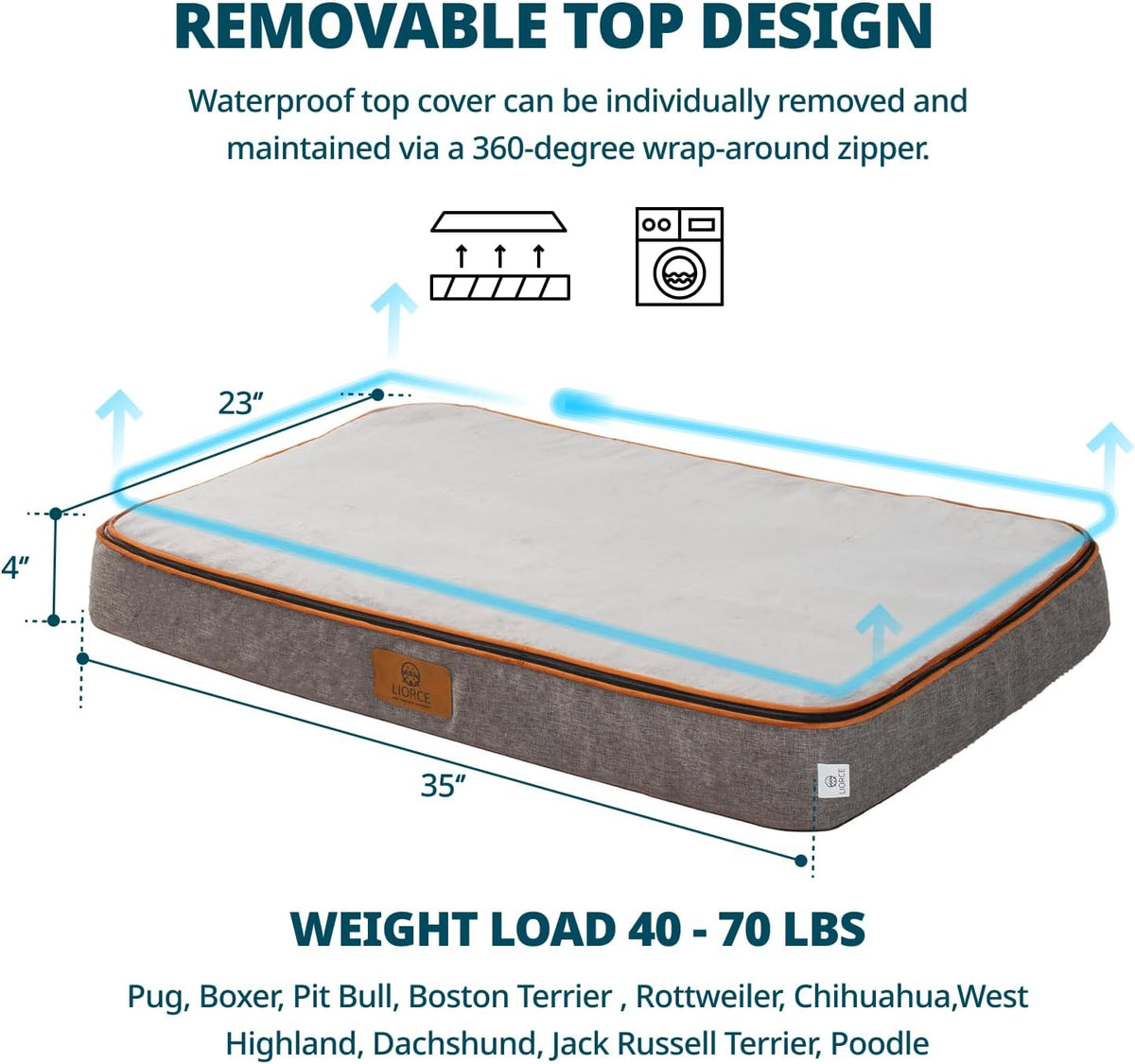 Memory Foam Large Dog Bed - 4” Thick Orthopedic Beds for Large Dogs - Waterproof Dog Bed with