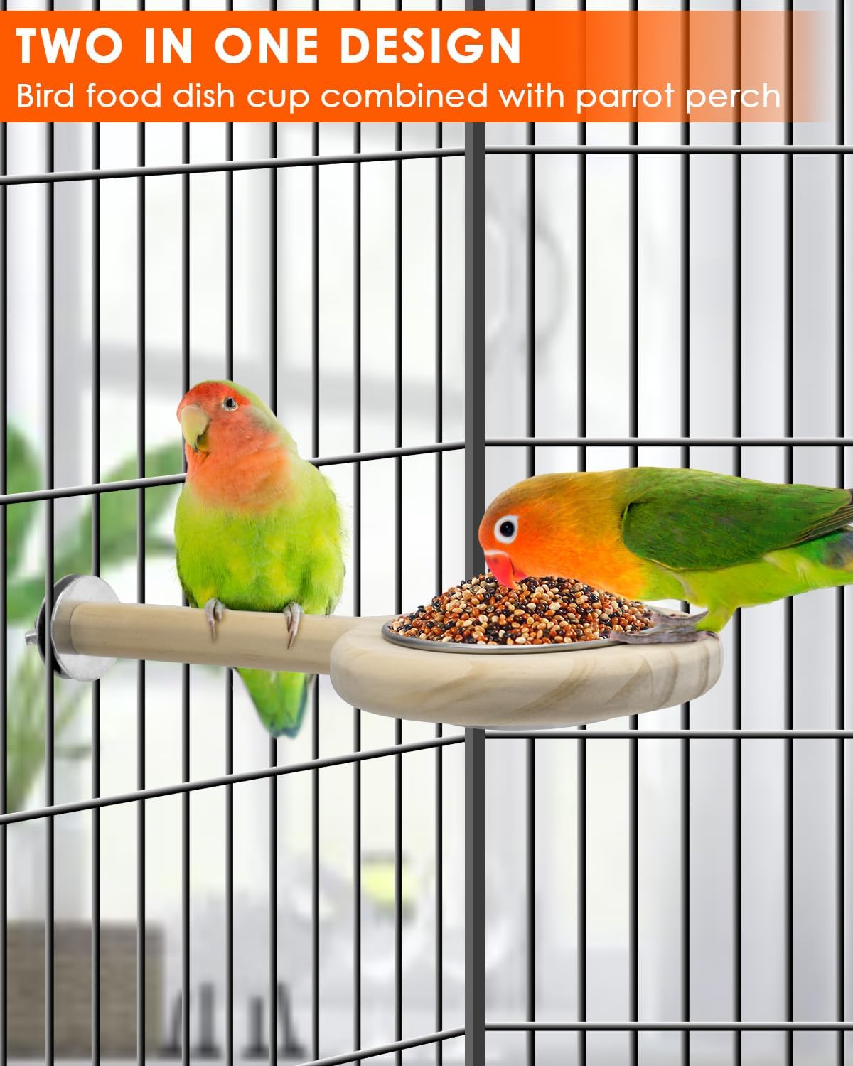 KATUMO Bird Perch Bird Feeding Cup Parrot Wood Perch Stand Toy Bird Cage Accessory for Parakeet
