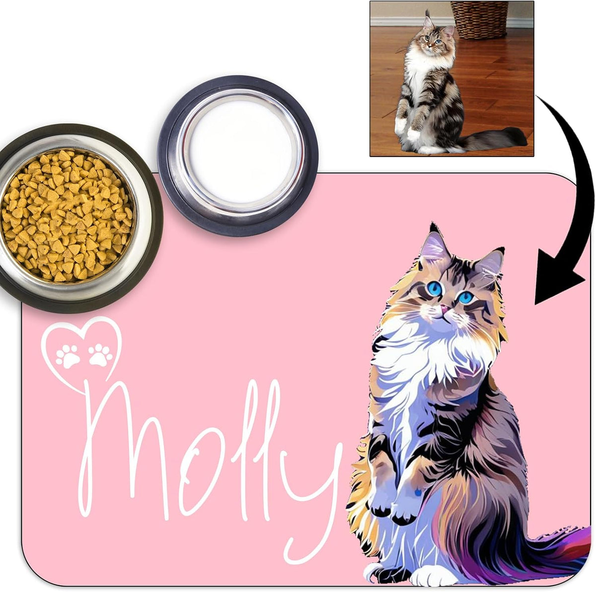 Personalized Dog Cat Feeding Mat Custom Pet Food Mat Waterproof Non-Slip Customized Puppy Name
