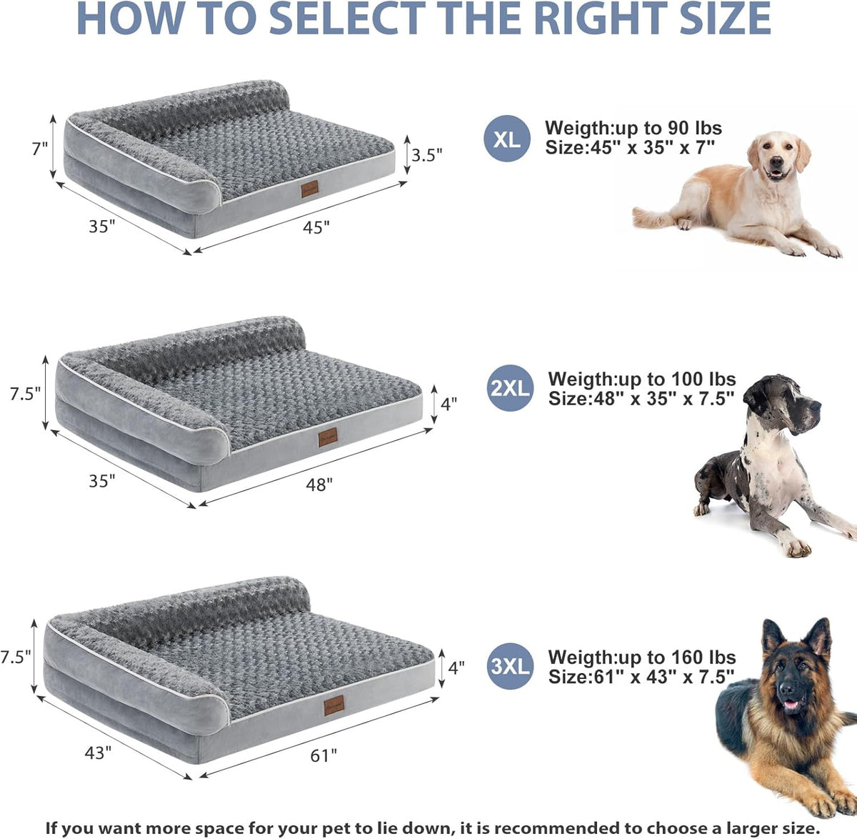 BFPETHOME Orthopedic Dog Bed for Extra Large Dogs-Big Waterproof Sofa Dog Bed with Removable