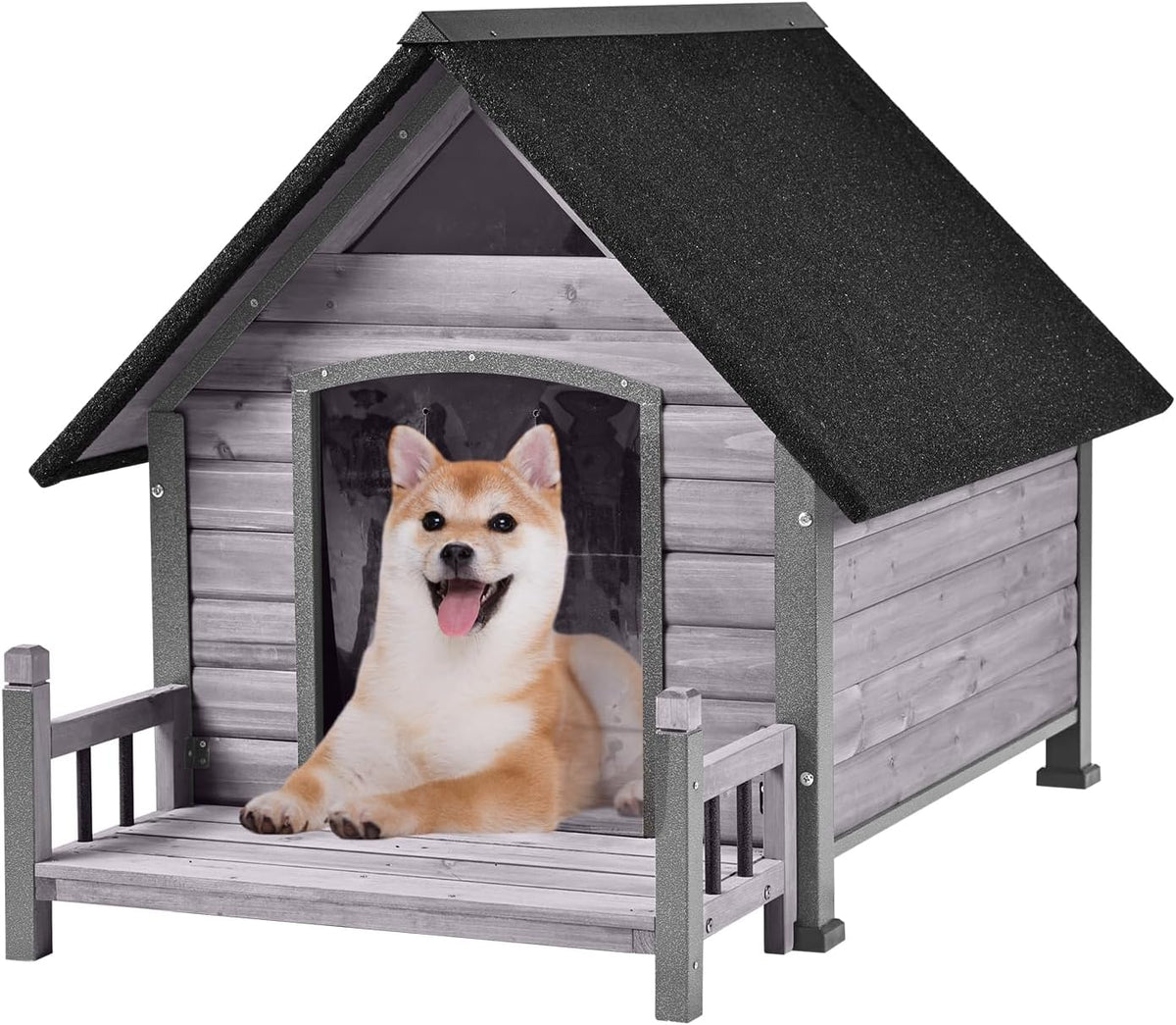 Dog House Outdoor with Anti-Chewing Iron Frame, Weatherproof Dog Kennel for Small Medium Large Dogs