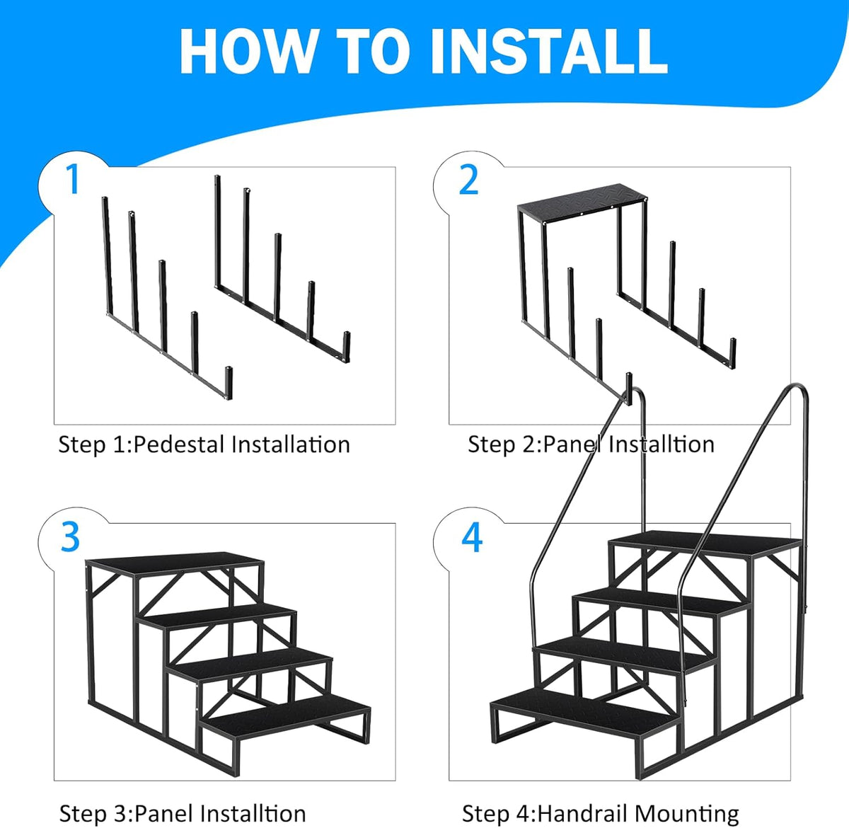 RV Step Stool, 4 Step Ladder, Hot Tub Steps with Handrail, Portable Pool Ladder, 660Lbs Heavy Duty