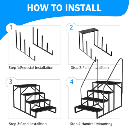 RV Step Stool, 4 Step Ladder, Hot Tub Steps with Handrail, Portable Pool Ladder, 660Lbs Heavy Duty