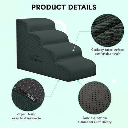 Dog Stairs Steps for High Bed, 4 Steps Pet Steps for Small Dogs Non-Slip Removable Washable Cover