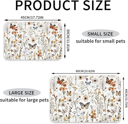 Wildflower Butterfly Dog Food Mat Absorbent Bowl Mats No Stains Quick Dry Waterproof Pet Cat