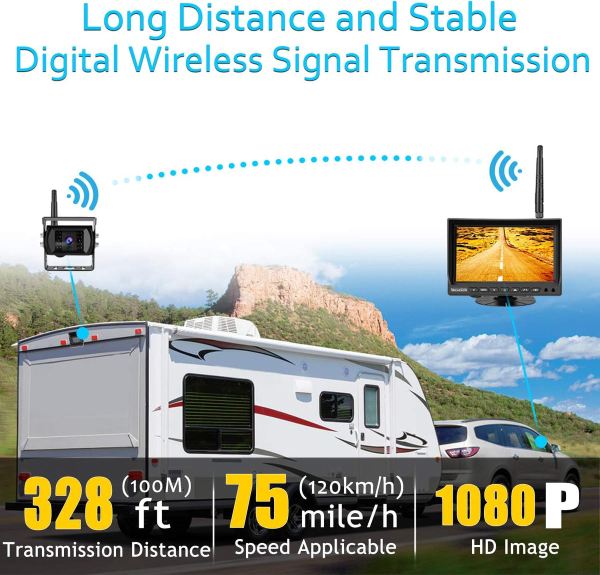 Wireless Backup Camera for Trucks VMW7 high Definition 1080P 7??IPS Monitor System,High-Speed