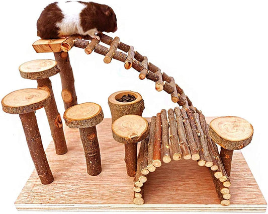 Wooden Hamster Bridge, Small Animals Climbing Ladder Activity Set Platform Ramps Playground Toys