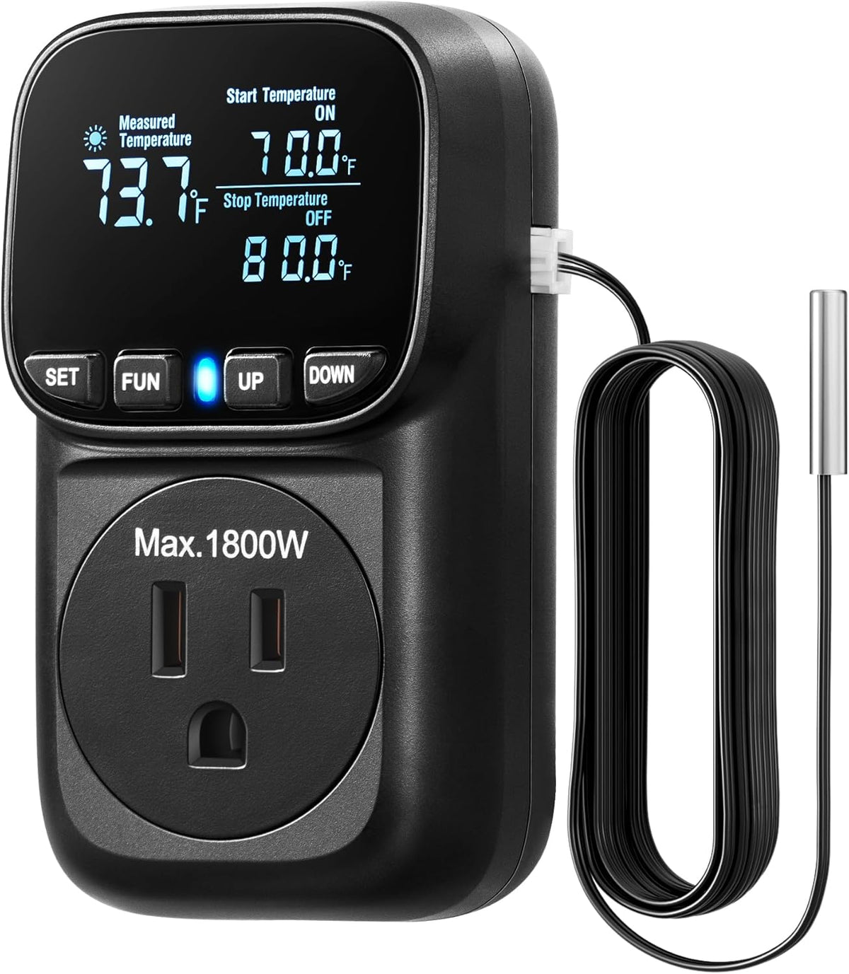 DEWENWILS Digital Temperature Controller, Heavy Duty 15A/1800W Thermostat Outlet Plug, VA Display