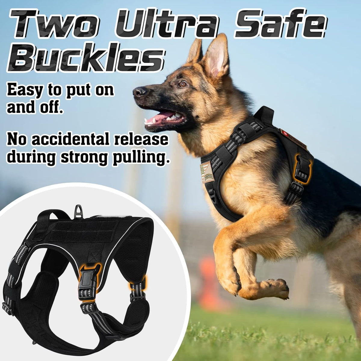 rabbitgoo Tactical Dog Harness for Large Dogs, No Pull Military Service Vest with Handle & Molle