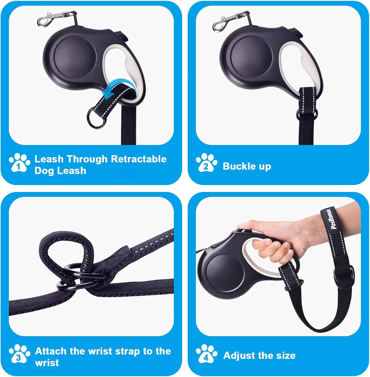 PetBonus 2 Packs Short Dog Leash, Safety Wrist Strap for Retractable Dog Leash, Reflective Design