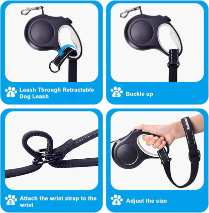 PetBonus 2 Packs Short Dog Leash, Safety Wrist Strap for Retractable Dog Leash, Reflective Design
