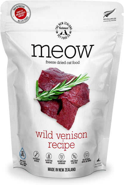 Meow Freeze Dried Cat Food - Wild Venison Recipe, High Protein Treats, Meals & Toppers, Dry Cat