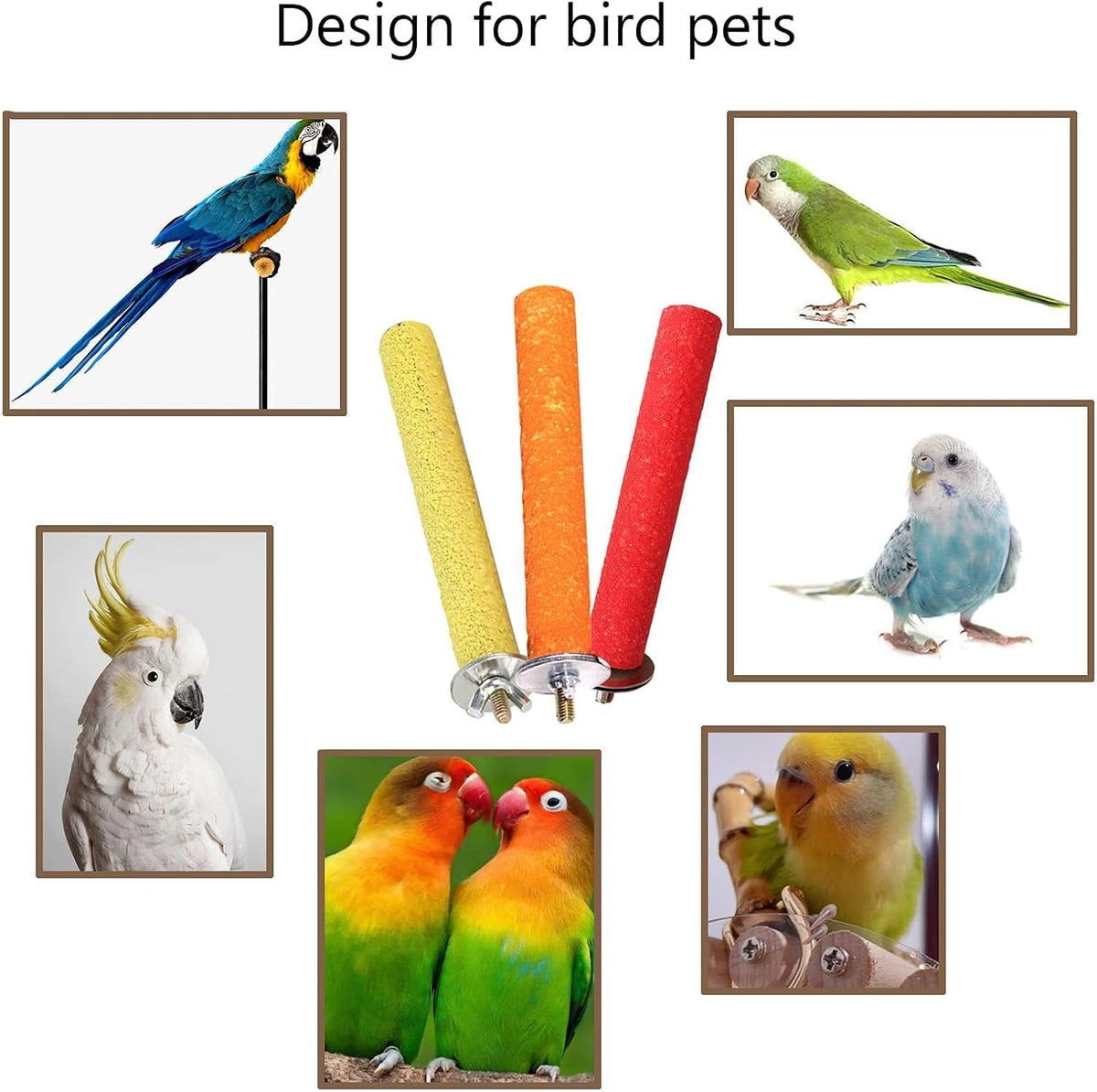 Hamiledyi Bird Perches for Cage Grinding Sand Bird Perches 8pcs Claw Trim Cage Perches Stand for