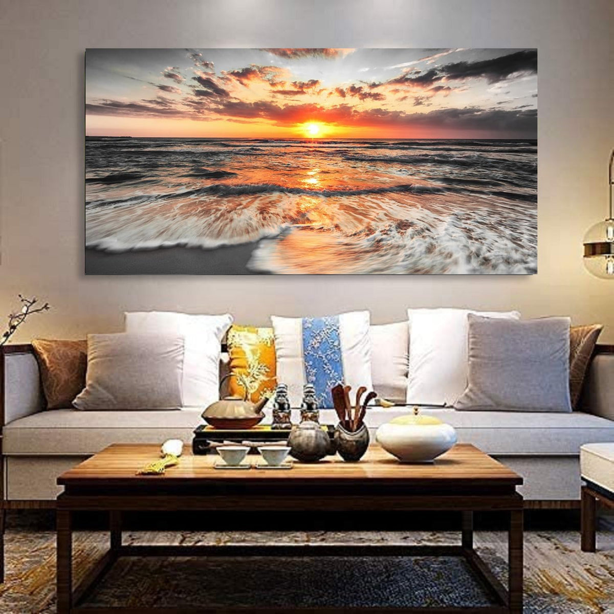 Yxbhhym-Large Pictures for Living Room Wall Decor Beach Wall Art Black and White Ocean Room Decor