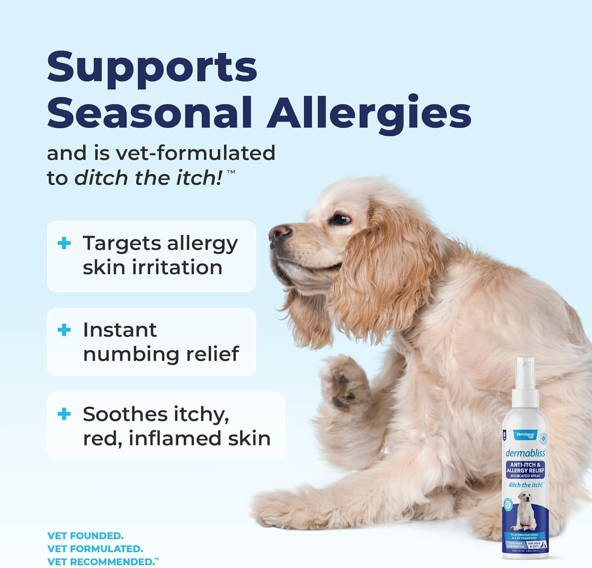 Vetnique Dermabliss Anti Itch Spray for Dogs & Cats with Hydrocortisone for Allergies and Immediate