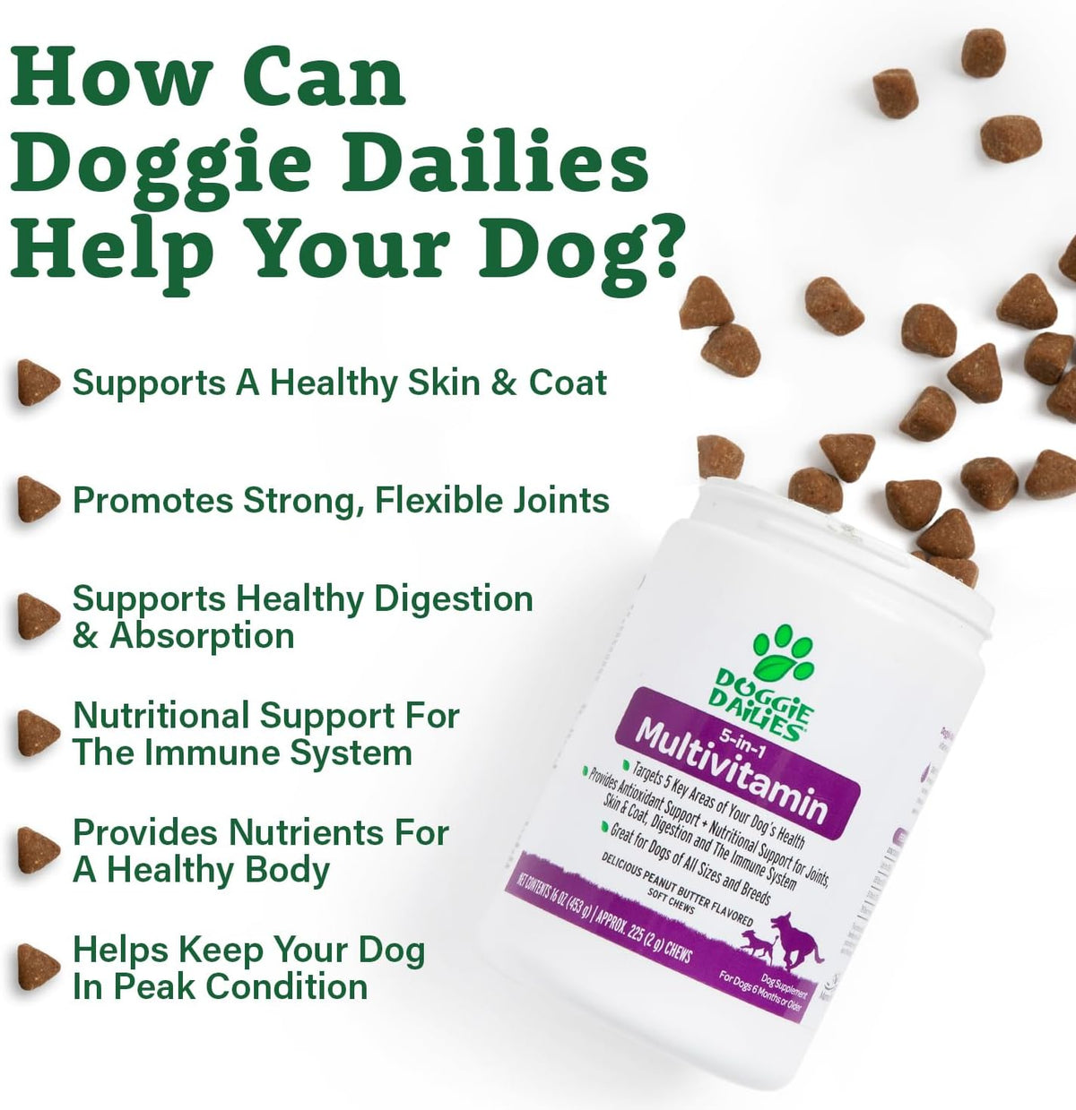 Doggie Dailies 5 in 1 Multivitamin for Dogs, Dog Multivitamin for Skin and Coat Health, Joint
