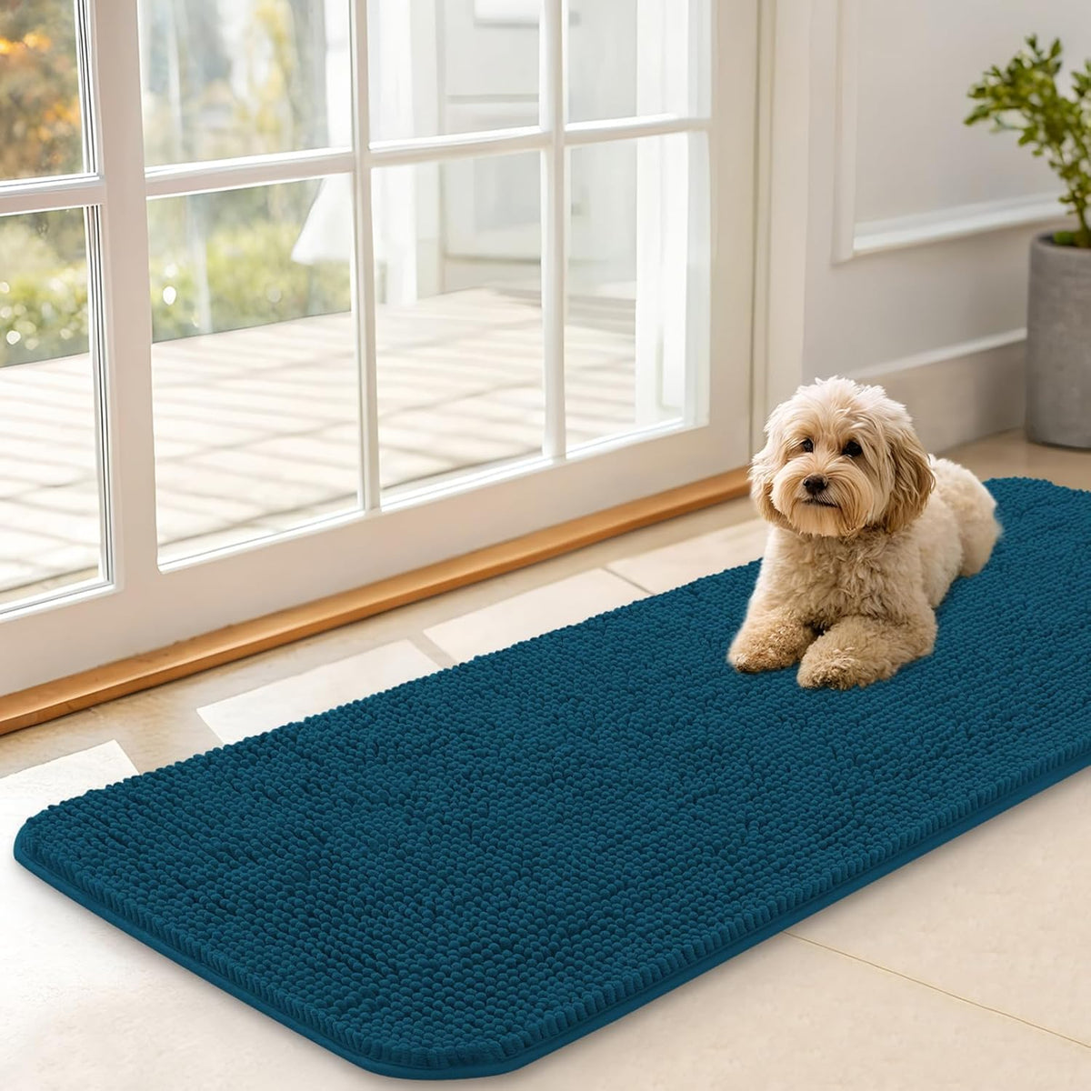 OLANLY Dog Door Mat for Muddy Paws 47x17, Absorbs Moisture and Dirt, Absorbent Non-Slip Washable
