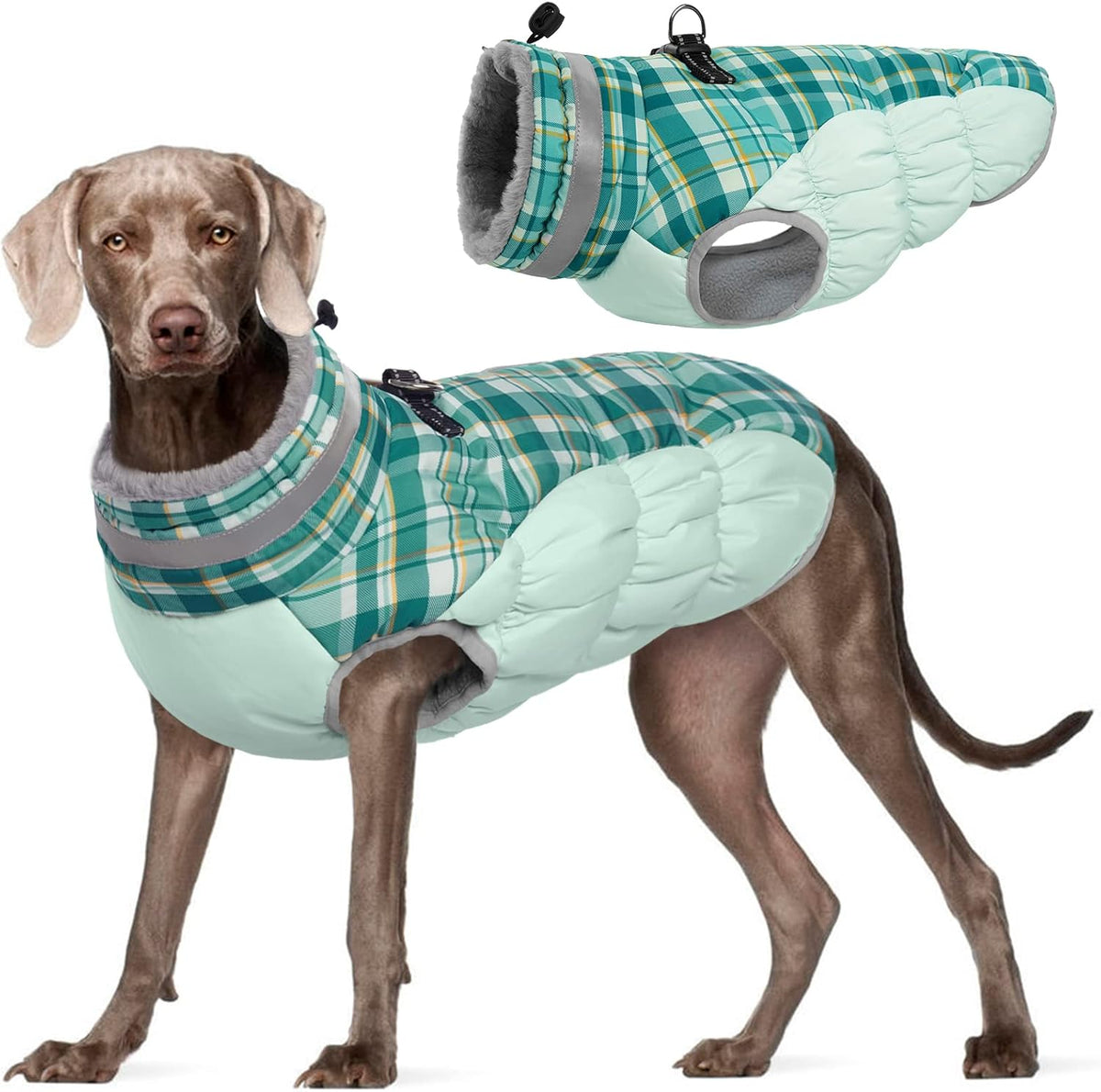 FUAMEY Dog Coat for Large Dogs,Waterproof Dog Winter Jacket with Harness Built in Puppy Cold