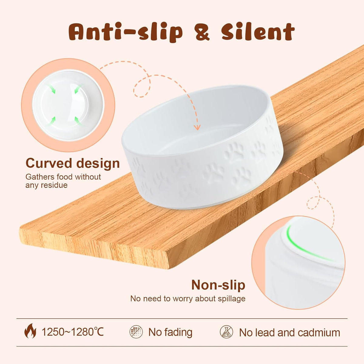 SPUNKYJUNKY Ceramic Elevated Dog Bowl Set with Acacia Wood Stand for Food and Water for Small