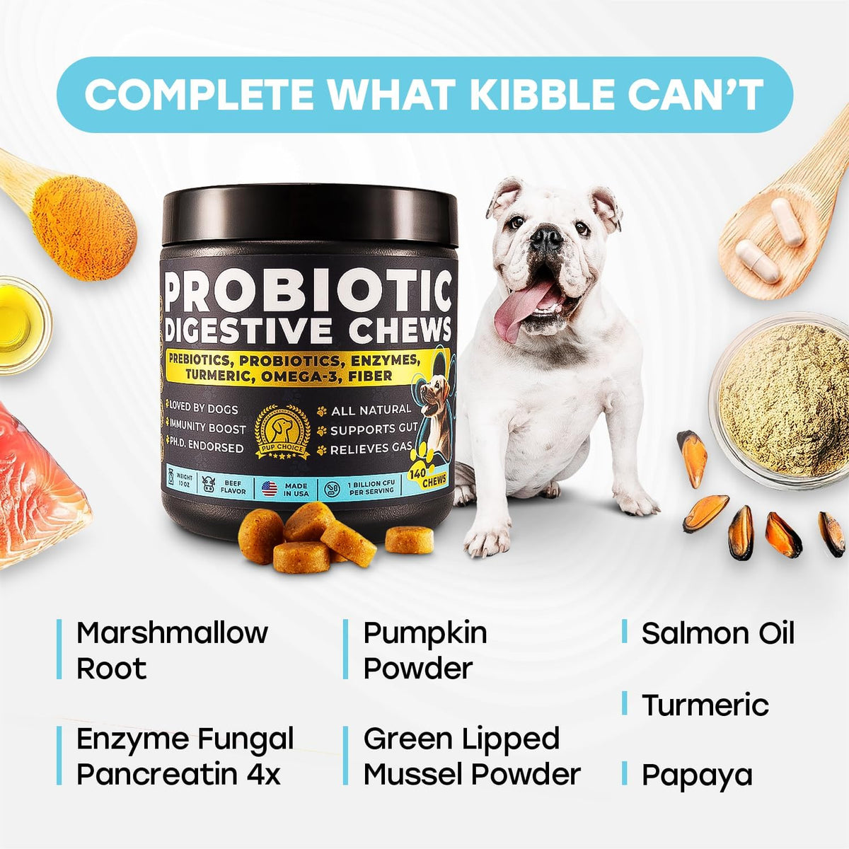 Probiotics for Dogs - PhD Endorsed Digestive Enzymes - Gut Health, Diarrhea & Bowel Support - Dog