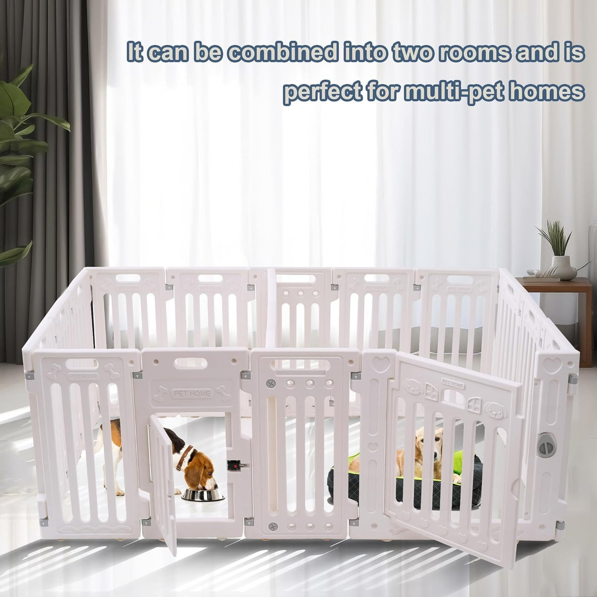 2 Room Dog Playpen with Door,DIY Shape Combination Puppy Pen,16-Panel+2 Link Piece+Large Door+Small