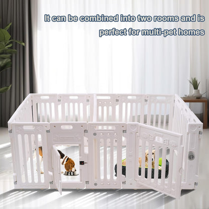 2 Room Dog Playpen with Door,DIY Shape Combination Puppy Pen,16-Panel+2 Link Piece+Large Door+Small