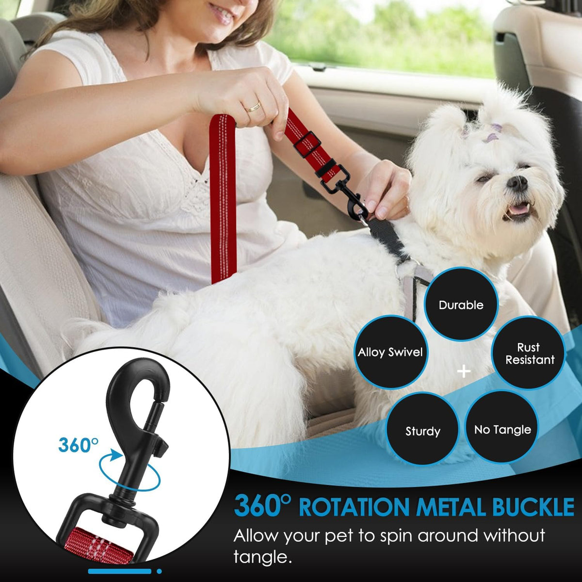 Lukovee Dog Seatbelt Leash for Cars, 2 Pack Pet Safety Seat Belt with Adjustable Buckle &