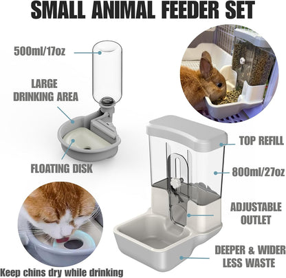 Automatic Pet Food Water Dispenser, Auto Gravity Pet Feeder Water Bottle Set for Crate, Feeding