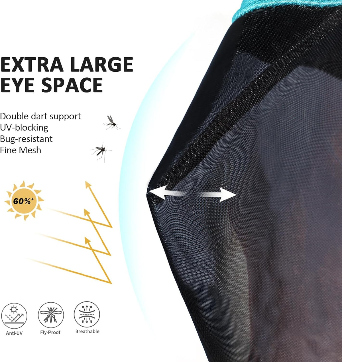 Harrison Howard Pro Luminous Horse Half Face Fly Mask Large Eye Space with Ears UV Protection for