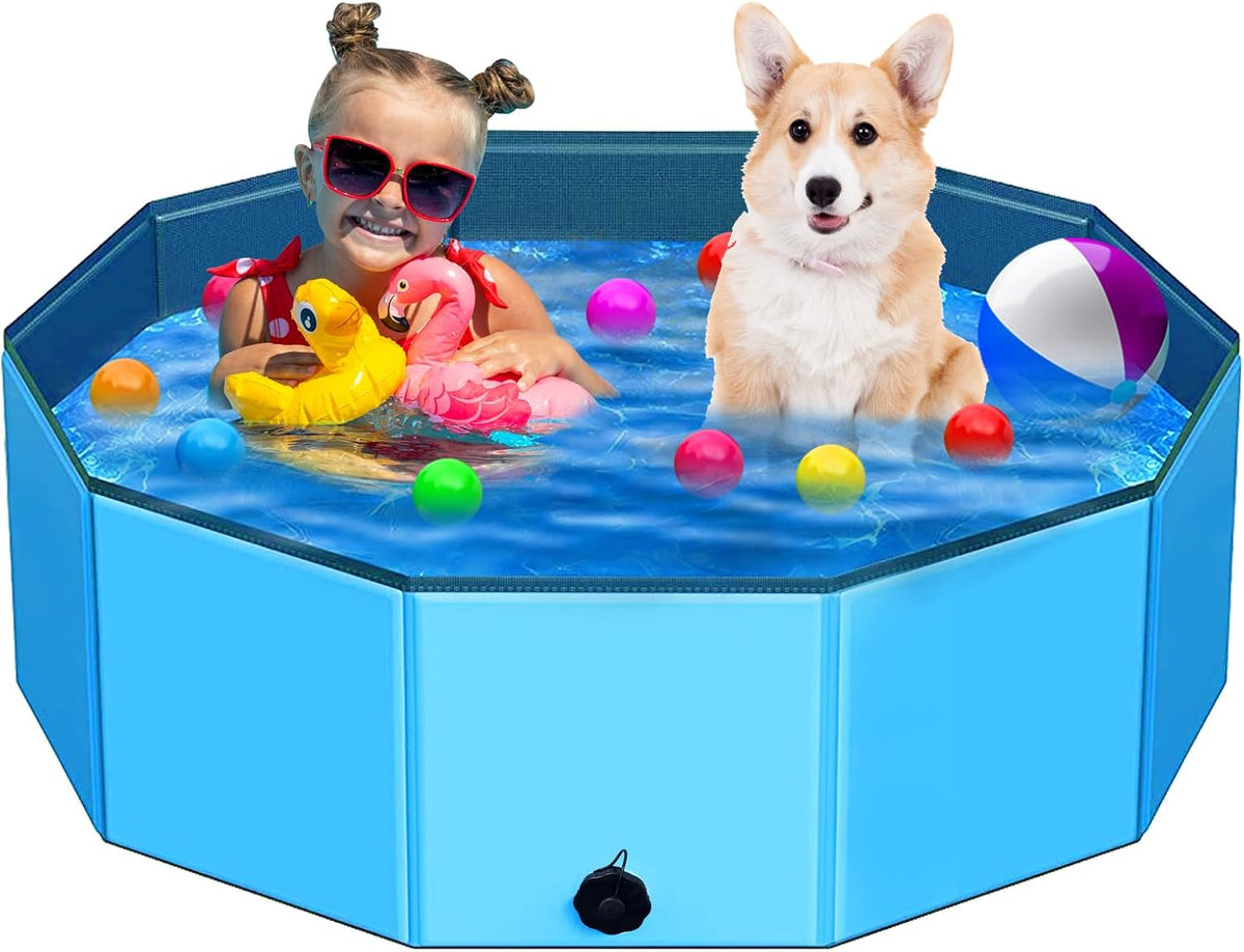 Foldable Dog Pool - 48" x 12" Anti-Slip Portable Dog Swimming Pool, Hard Plastic Collapsible Kiddie