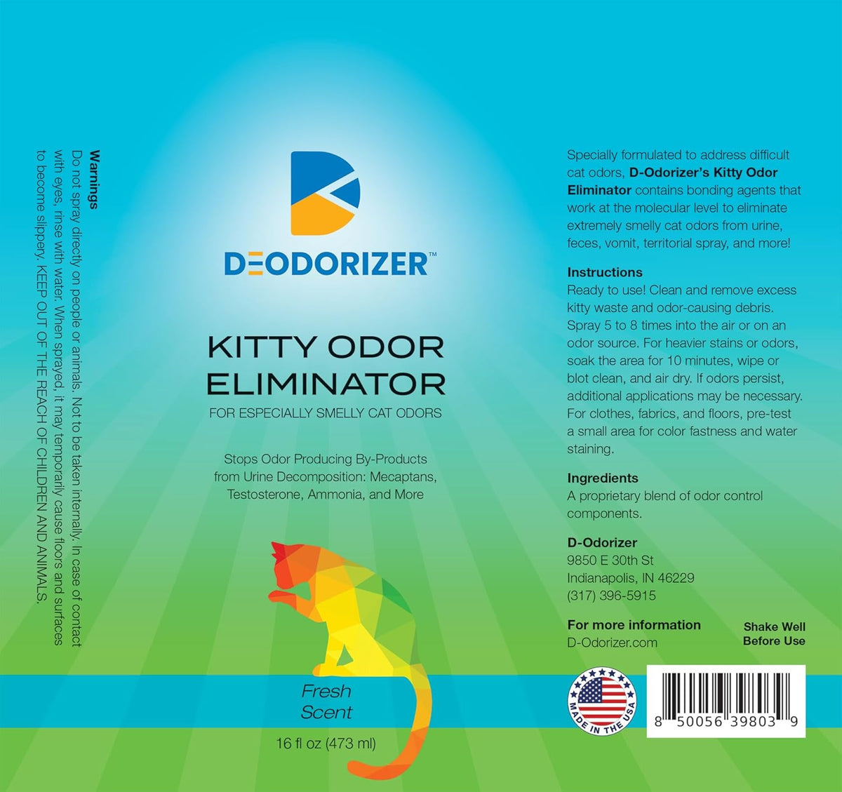 Kitty Odor Eliminator - Eliminates Strong Cat Odors, Litter Box Deodorizer, Stop Odors from Cat