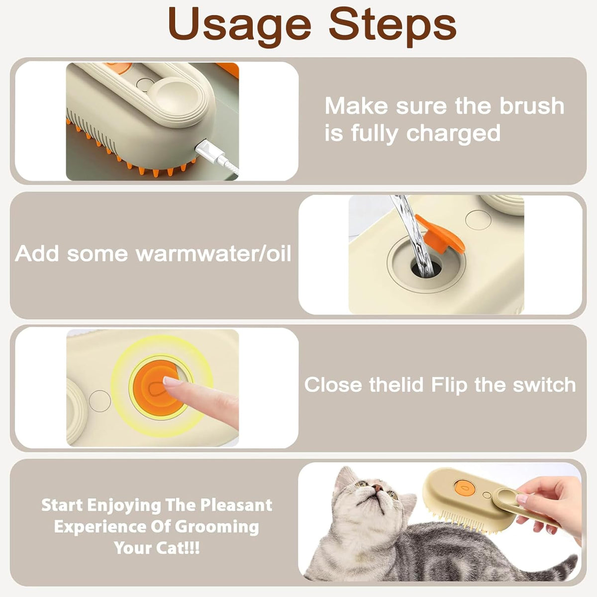 Cat Steam Brush for Shedding, 2025 New 4 in 1 Rechargeable Steam Pet Brushes for Cats & Dogs