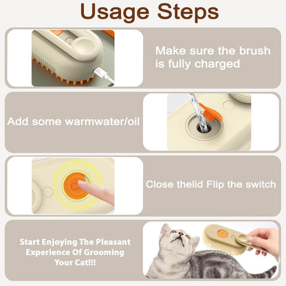 Cat Steam Brush for Shedding, 2025 New 4 in 1 Rechargeable Steam Pet Brushes for Cats & Dogs