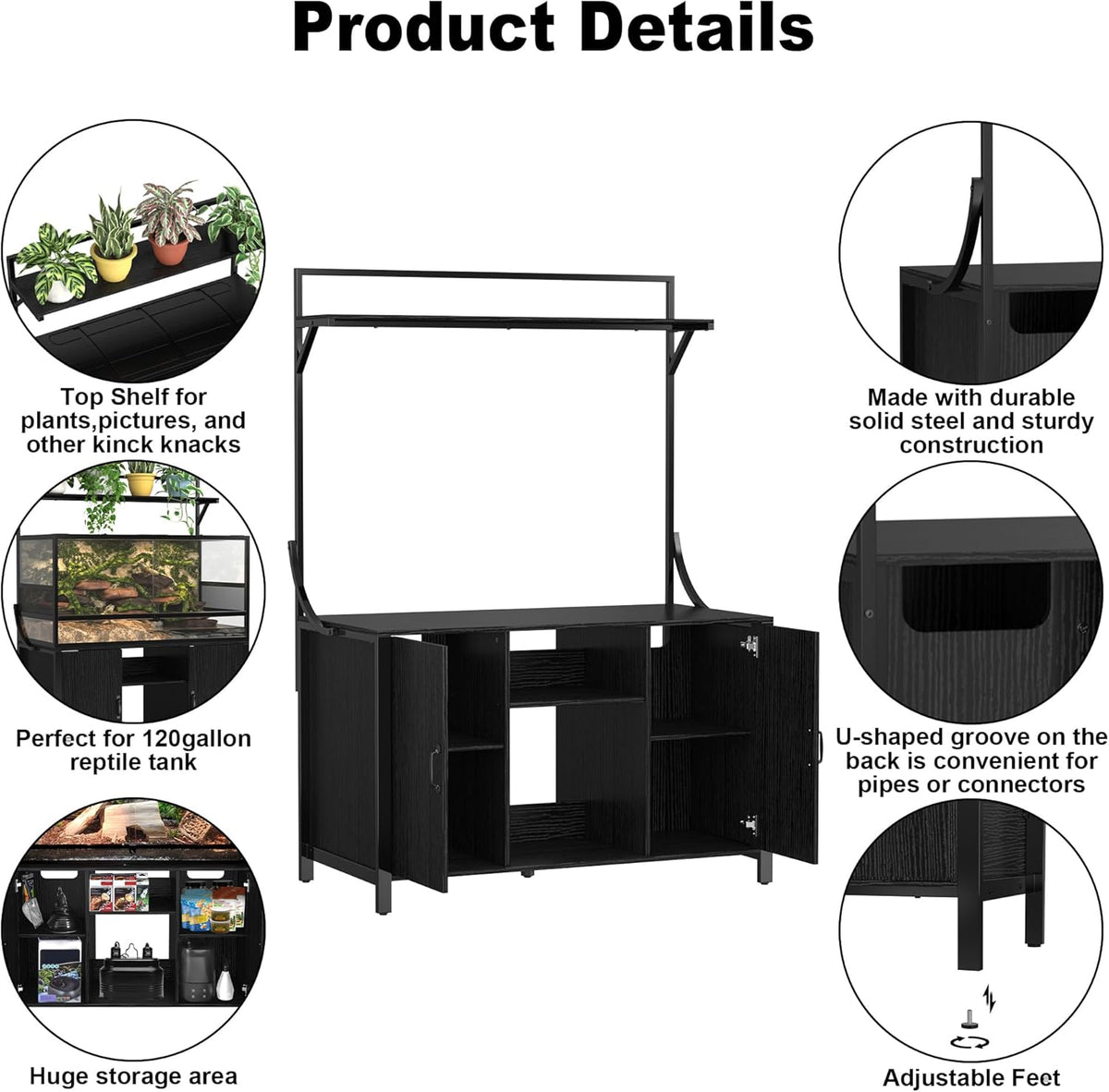 GDLF Reptile Tank Stand Terrarium Stand with Cabinet for Accessories Storage 48" X 24" Tabletop