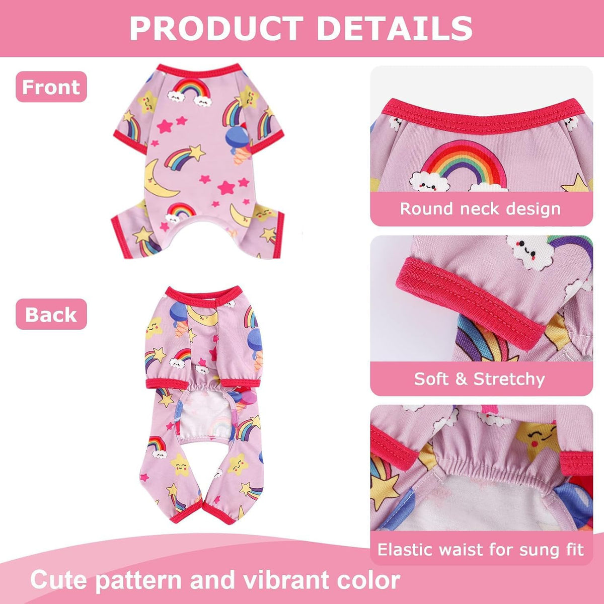PinkBow Dog Pajamas Pjs Spring Summer Dog Clothes for Small Dogs Girl - Soft Stretchy Puppy Clothes