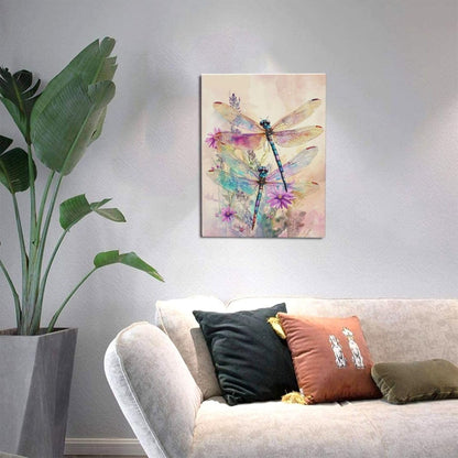 Dragonfly Bathroom Pictures Wall Art, Floral Bathroom Wall Decor, Framed Painting Canvas Artwork