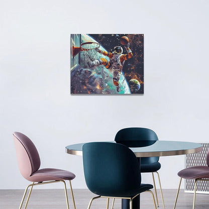 Quorin Astronaut Wall Art Funny Spaceman Basketball Pictures Space Galaxy Planet Wall Decor Canvas