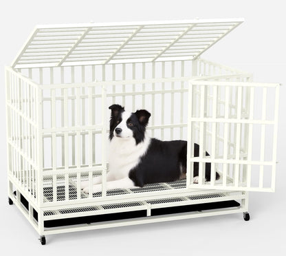 48 Inch Heavy Duty Dog Crate Steel Escape Proof, Indoor Double Door High Anxiety Cage Removable