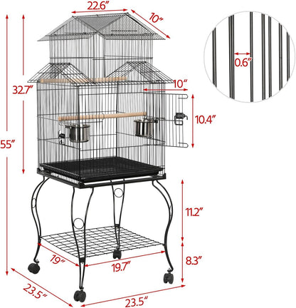 Yaheetech Budgie Cage 55-inch Rolling Standing Triple Roof Medium Parrot Cage Pet Bird Cage with