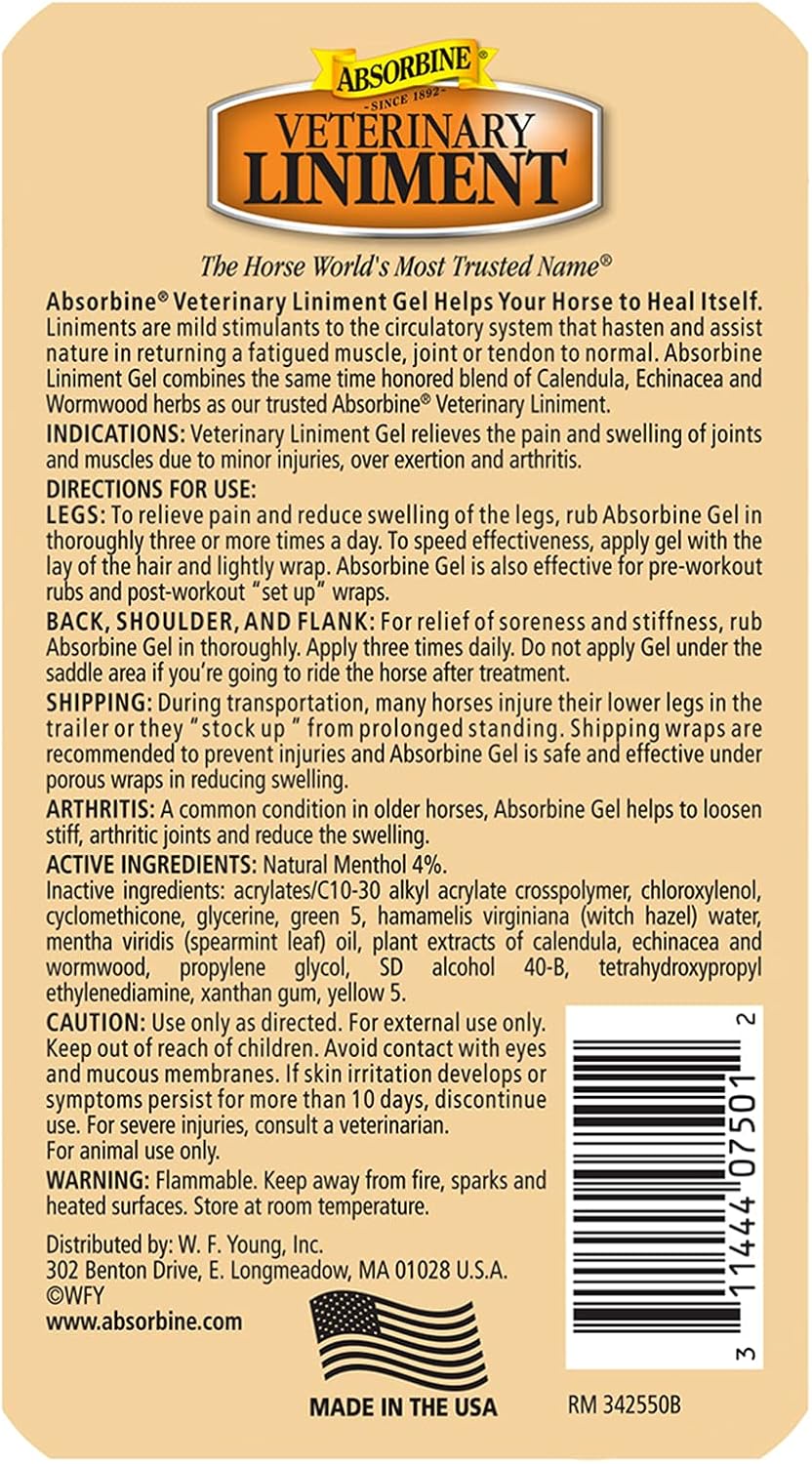 Absorbine Veterinary Liniment Topical Analgesic Sore Muscle and Arthritis Pain Relief Warming
