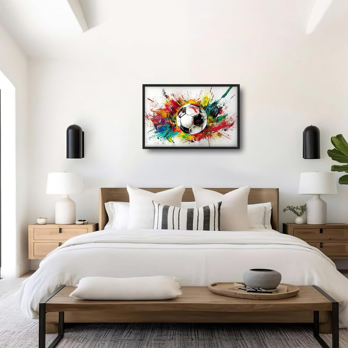 Extra Large Framed Soccer Wall Art,Oversized Colorful Graffiti Sport Ball Wall Decor Pictures for