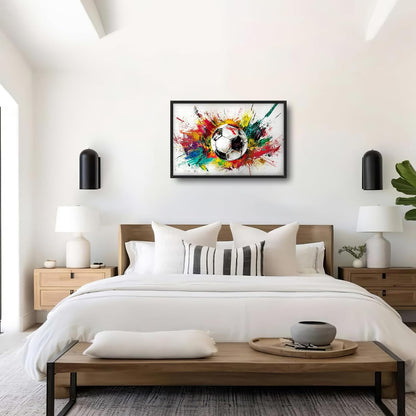 Extra Large Framed Soccer Wall Art,Oversized Colorful Graffiti Sport Ball Wall Decor Pictures for