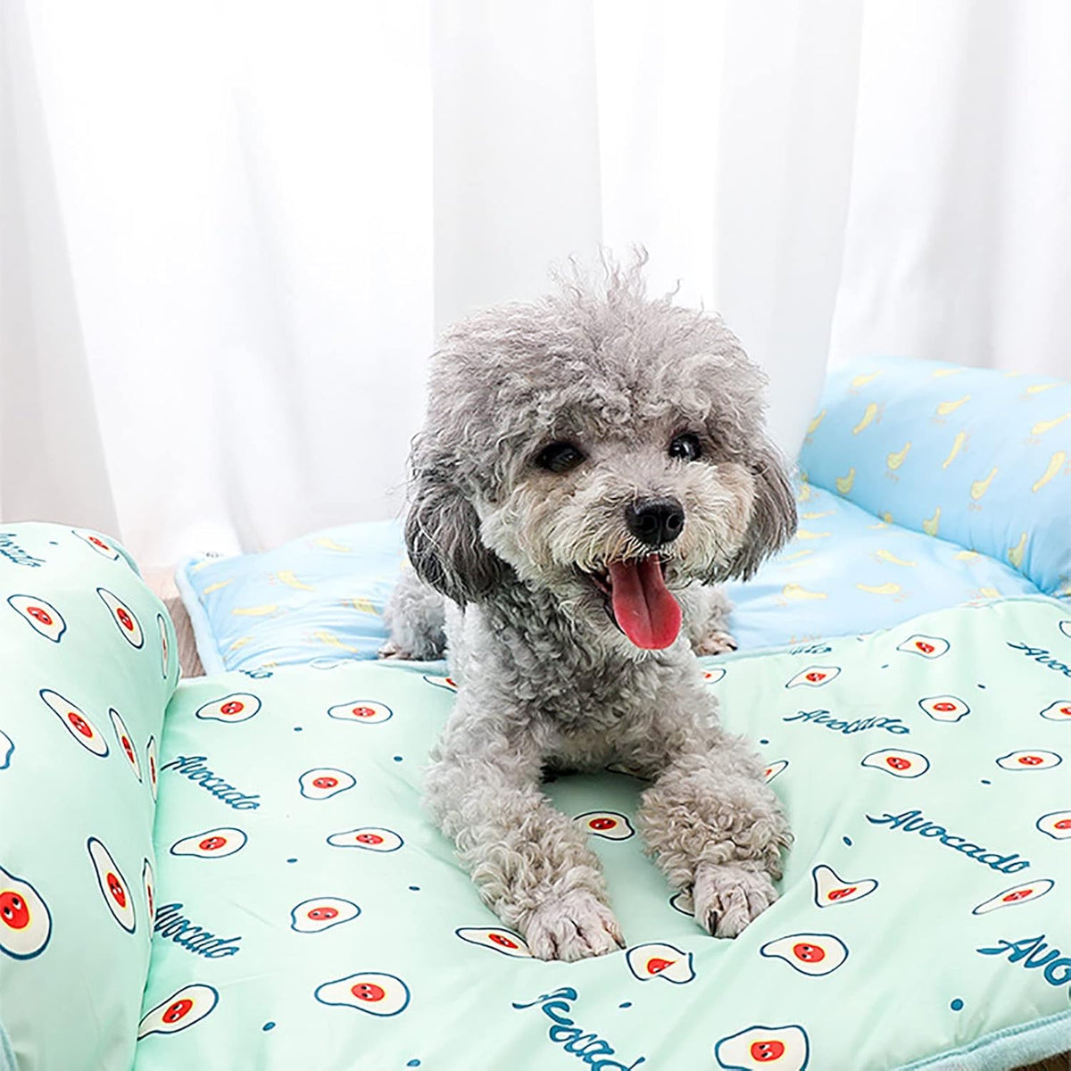 PUMYPOREITY Cooling Dog Bed, Pet Cooling Mat with Pillow, Ice Silk Cooling Dog Blanket, Self