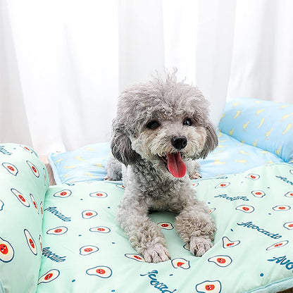 PUMYPOREITY Cooling Dog Bed, Pet Cooling Mat with Pillow, Ice Silk Cooling Dog Blanket, Self