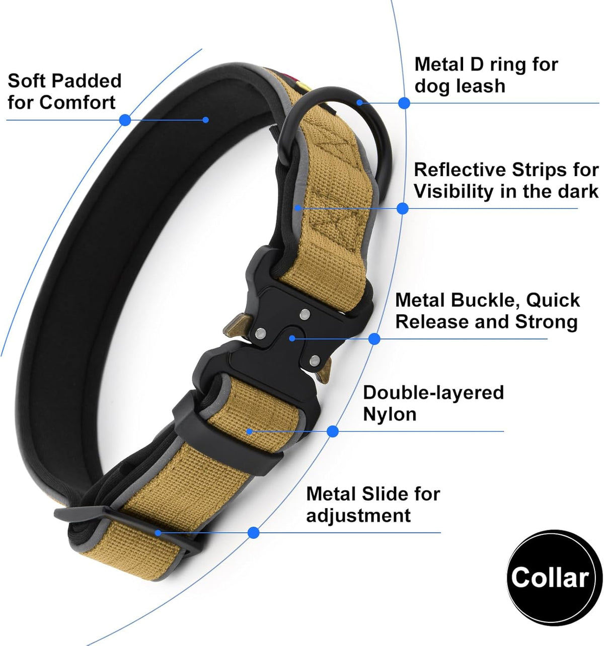 Plutus Pet Tactical Dog Collar, Reflective, Adjustable Heavy Duty Dog Collar, Soft Padded and
