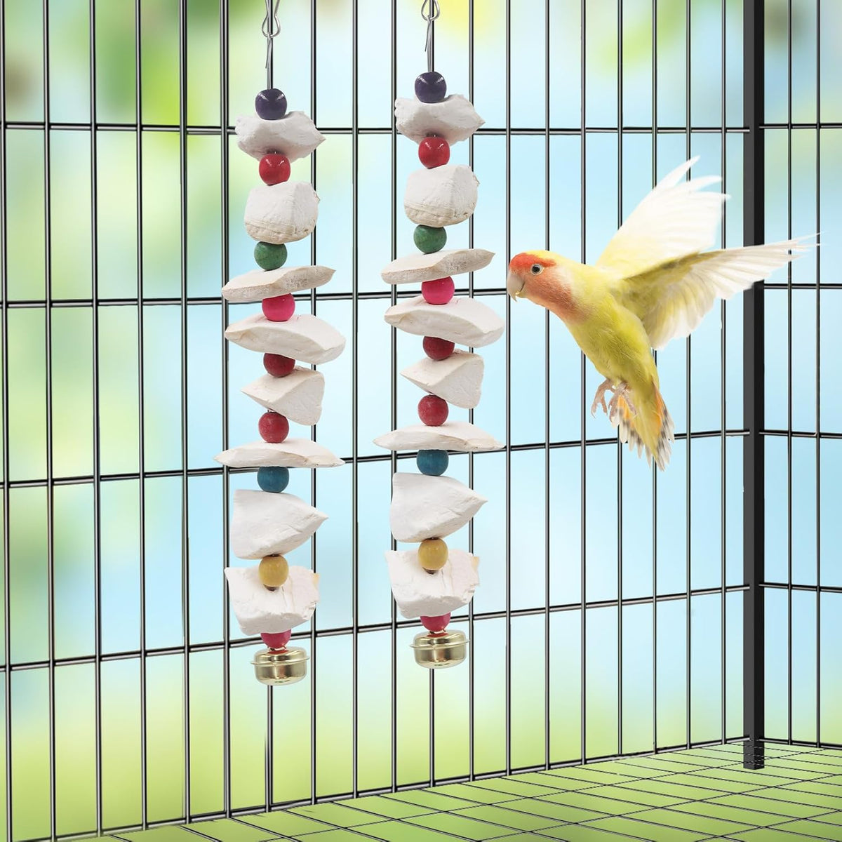 2 Pack Bird Toys with Cuttlebone, Parakeet Toys, Bird Beak Grinding Stone, Cage Accessories for