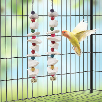 2 Pack Bird Toys with Cuttlebone, Parakeet Toys, Bird Beak Grinding Stone, Cage Accessories for