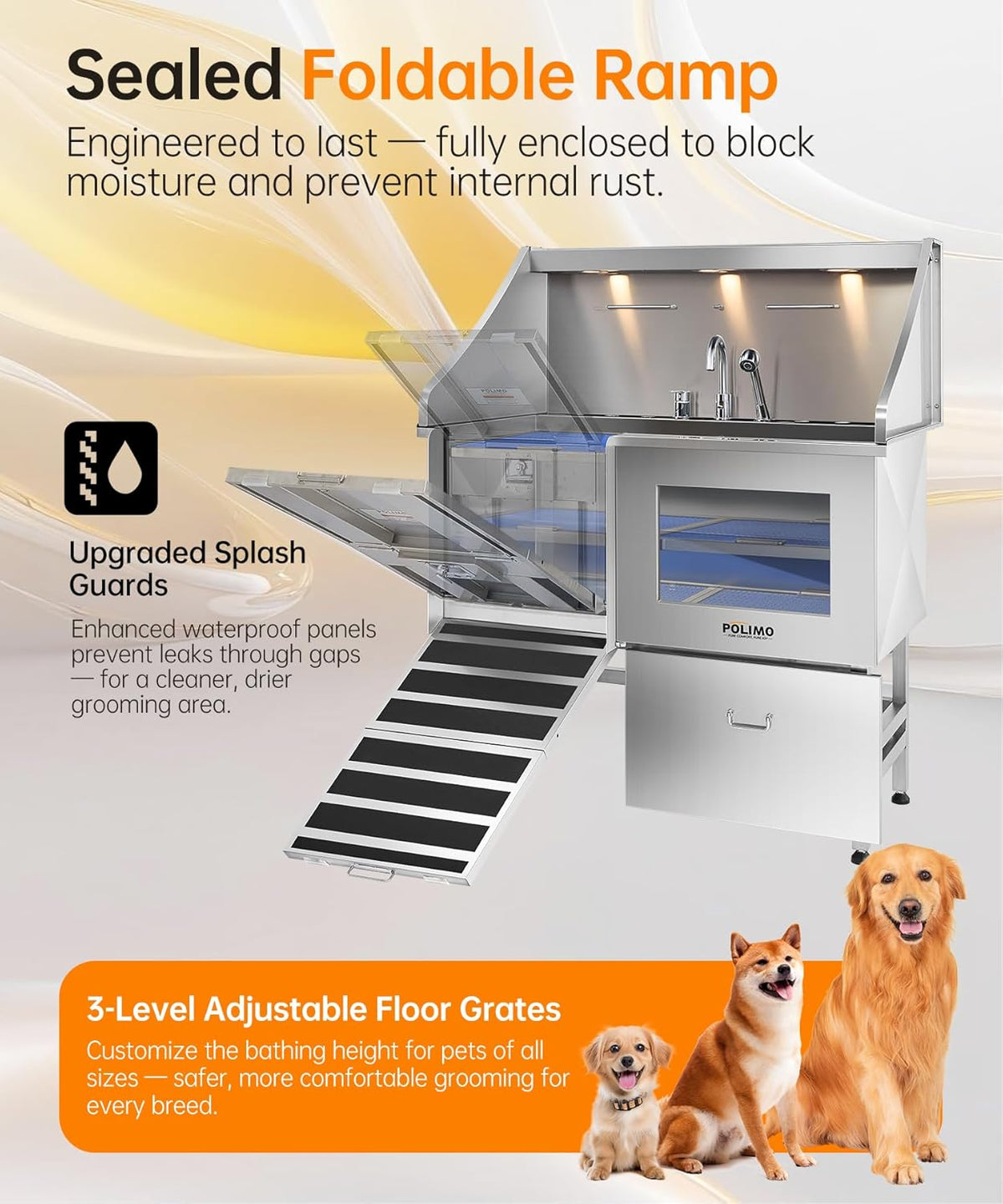 polimo Dog Washing Station, LED Professional Stainless Steel Dog Bathing Station 38", Dog Grooming