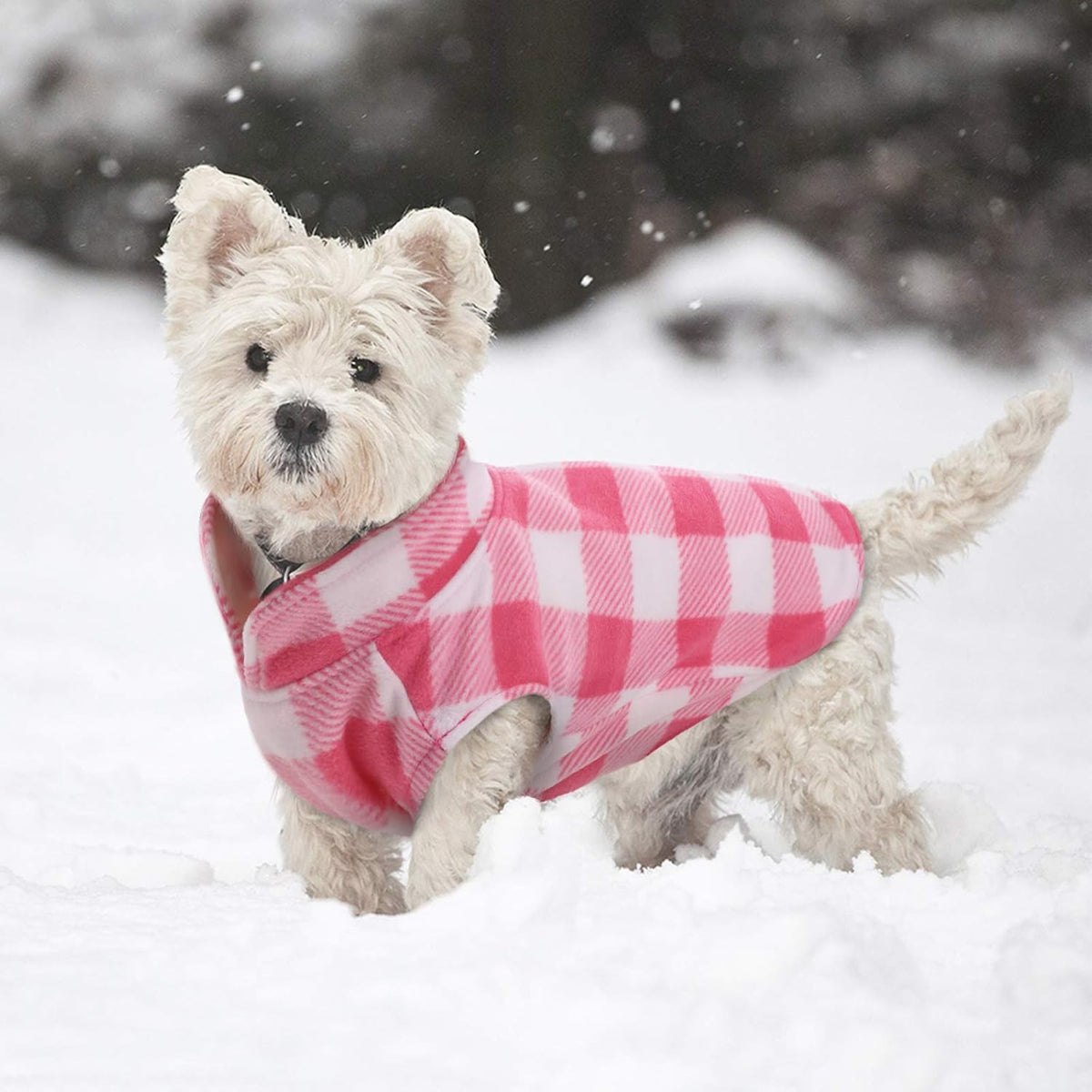 Kuoser Dog Fleece Vest,Warm Plaid Dog Sweater with Leash Hole,Soft Turtleneck Winter Pet Jacket