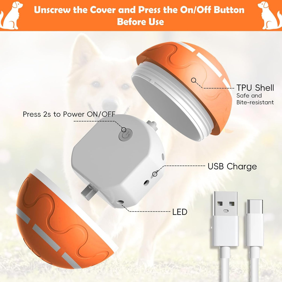 Smart Interactive Dog Ball, Interactive Dog Toys with Remote Control, Automatic Moving Pet Ball for